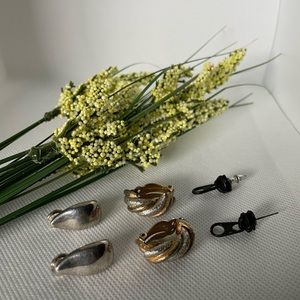 3 pairs-Blk zipper, Leaf shape silver tone, Twisted gold and silver tone clip